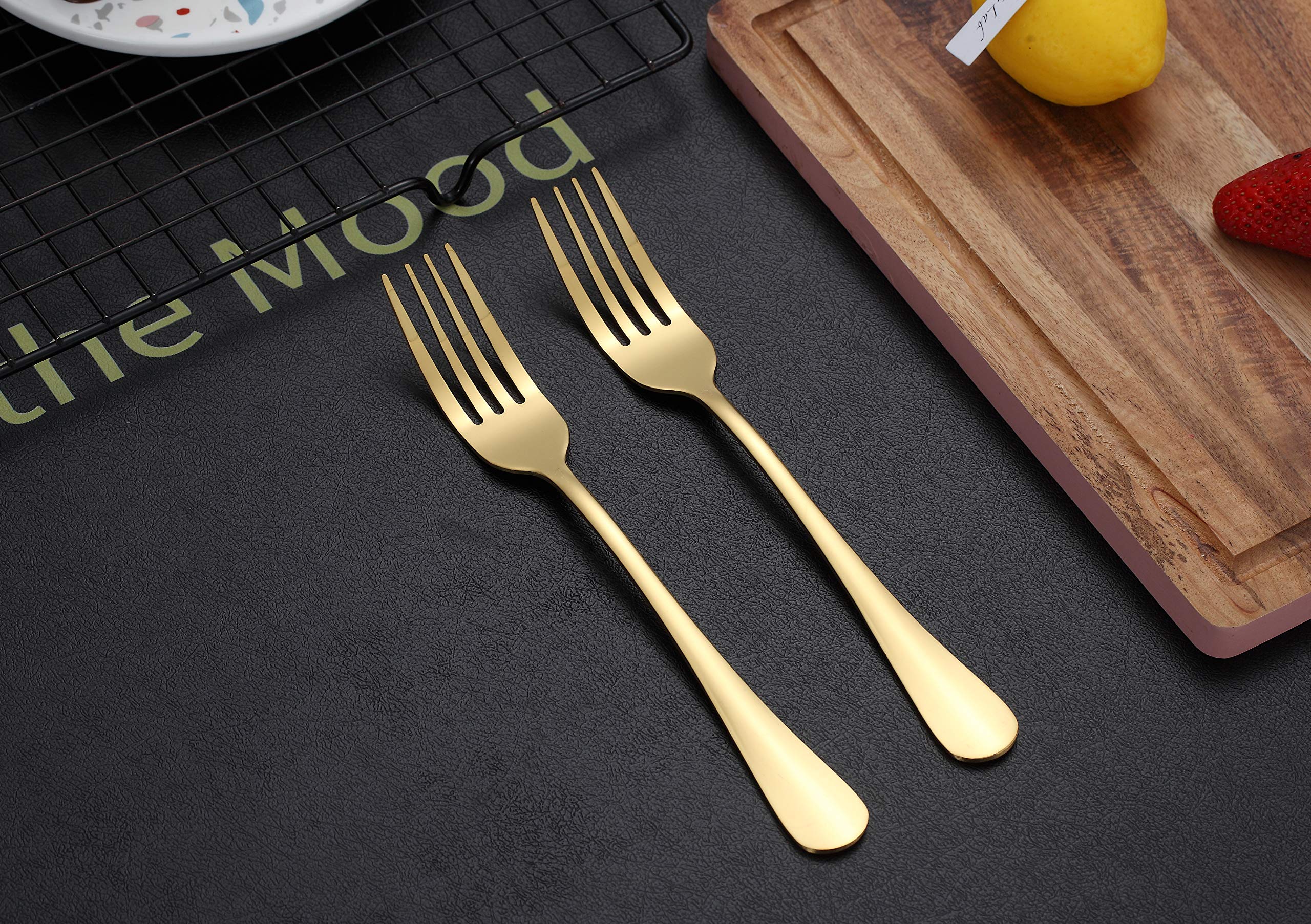 Kyraton Gold Dinner Fork 6 Pieces, Stainless Steel 8.17 Inch Forks Gold Titanium Plating Wedding Silverware, Gold Forks Set Of 6
